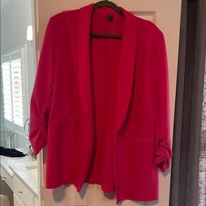 Women's Pink Blazer - Stretchy Fabric puckered 3/4 sleeves